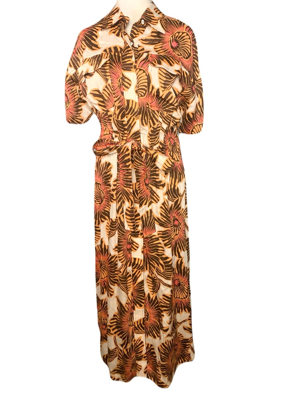 NEW Omika Small Multicolor Botanical Print Carla Maxi Dress Button Boho Feminine